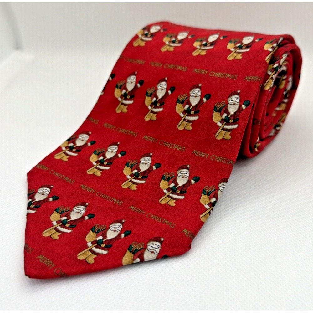 Vintage Hallmark Holiday Traditions by MMG Christmas Santa Claus Silk Necktie